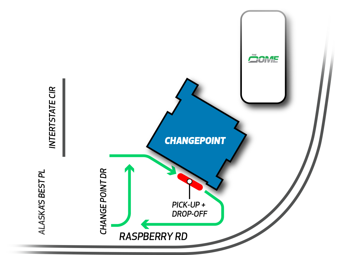 Drop-off and pick-up map at Changepoint: both are on the South side of Changepoint.